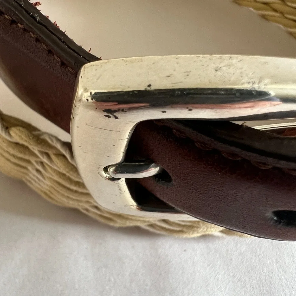 Brighton Braided Cloth Belt Mens 42 Brown Leather Buckle Strap Preppy Casual